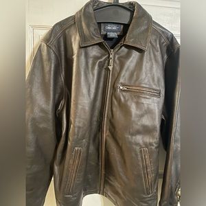 Cherokee Men's Brown Leather Cafe Racer  Motorcycle Biker Jacket Size L